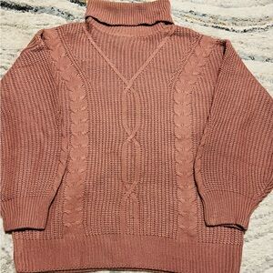 Cozy Cable Knit Turtleneck Sweater - Dusty Rose